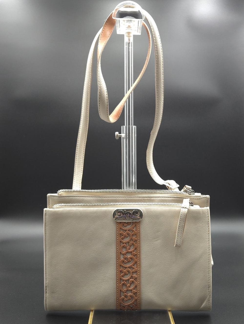Brighton Ferrara Leather Crossbody Organizer Bag - Cream/Tan #F270671 - Picture 12 of 14